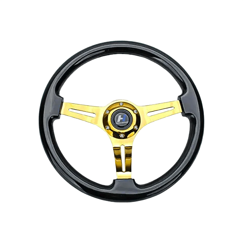 Wood Grain Steering Wheel 6 Bolts 1.5" Depth Dish Gold Chrome