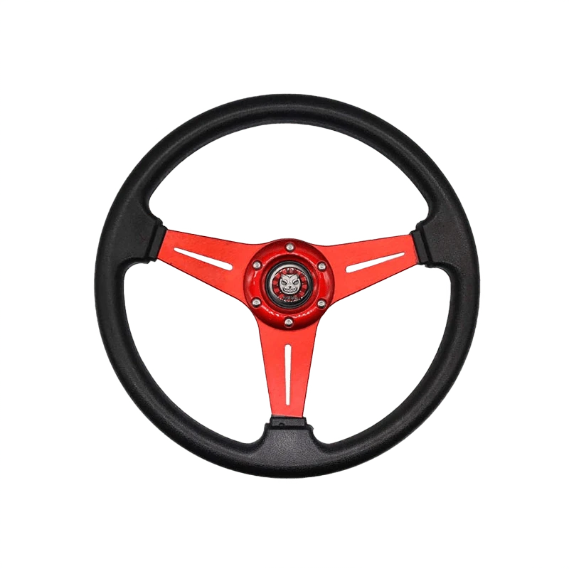 JQTUNING Universal Racing Steering Wheel 13.8”/350mm 6 Bolts Grip Vinyl Leather & Aluminum with H...